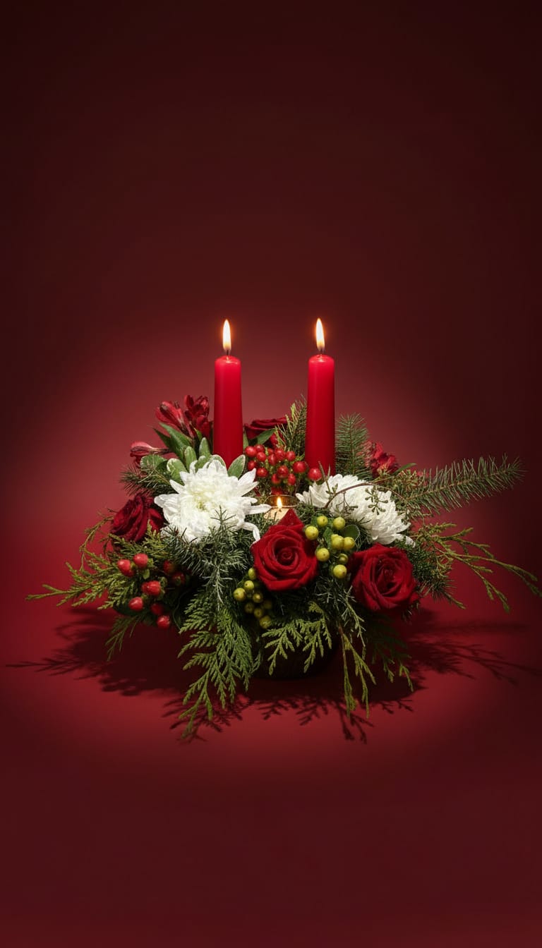 "The Christmas Song" Holiday Centerpiece | Red & White Design | Westdale Florist